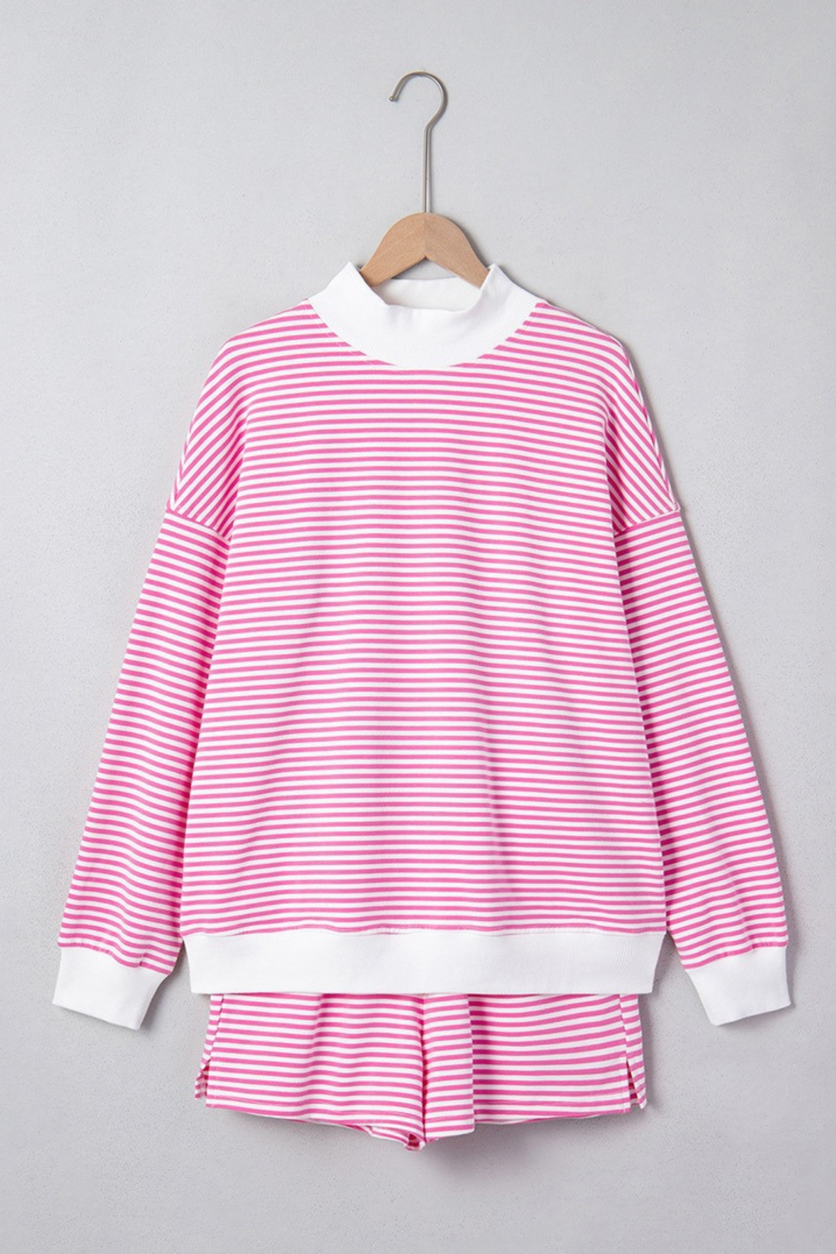 Women's Loungewear Sets:Striped Mock Neck Sweatshirt &Shorts