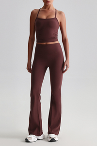 Women's Y-Back Cropped Tank Top & Yoga Flared Pants Set