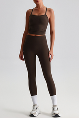 Women's Y-Back Cropped Tank Top &Peach Hip Yoga Leggings Set