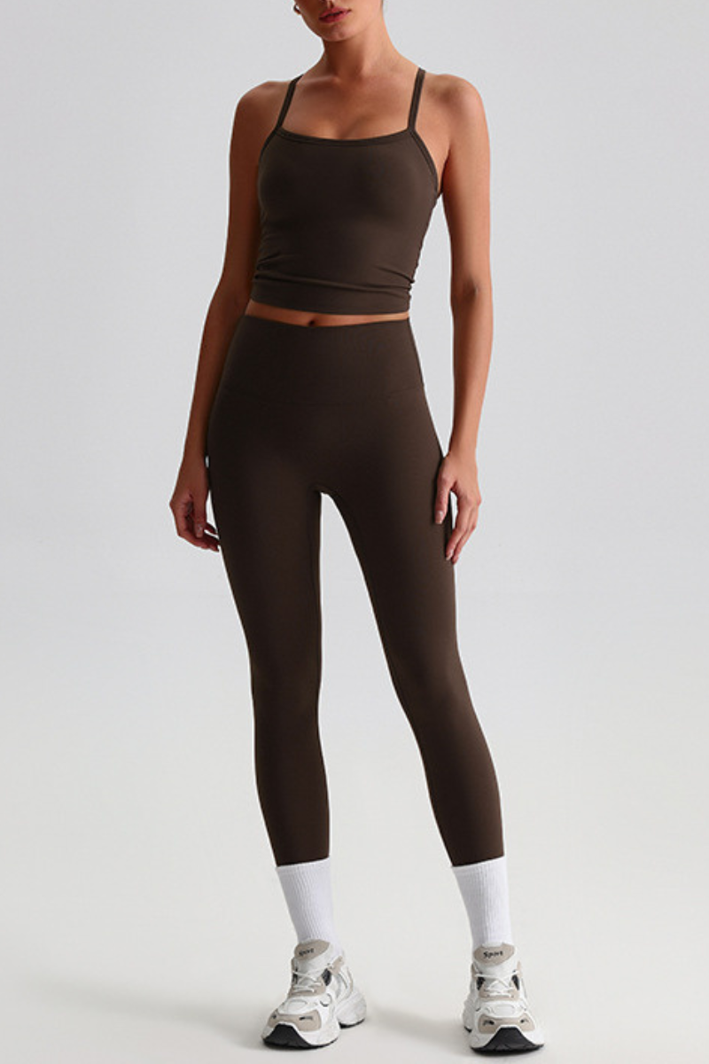 Women's Y-Back Cropped Tank Top &Peach Hip Yoga Leggings Set