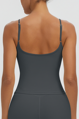 Women Square Neck Adjustable Thin Strap Workout Tank Top