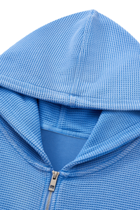 Women's Fall Vintage Washed Waffle Full Zip Up Hooded Jacket