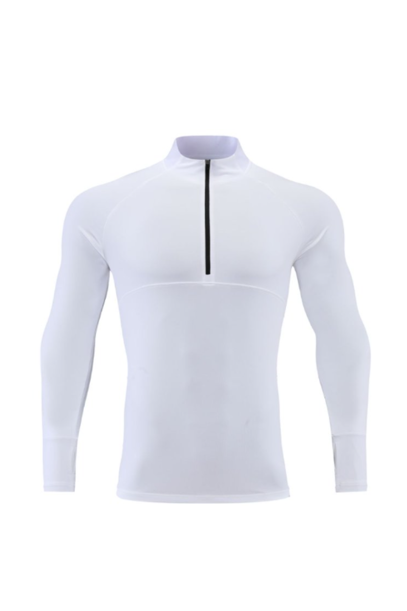 Men's Half Zip Mock Neck Finger Cuffs Long Sleeve Sports Top