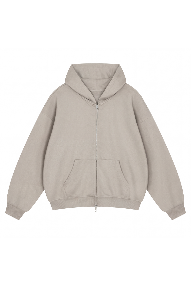 Unisex Fall Relaxed Drop Shoulder Full Zip Hooded Jacket