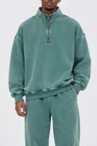 Unisex Fall Vintage Fleece Washed 1/4 Zip Mockneck Sweatshirt