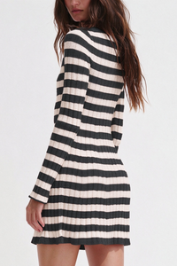 Women's Striped Ribbed Knit  Long Sleeve Bodycon Mini Dress