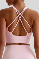 Women Cross Back Naked Feel Sports Bra: Removable Padded Yoga Top + Crisscross Back Design