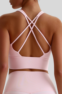 Women Cross Back Naked Feel Sports Bra: Removable Padded Yoga Top + Crisscross Back Design