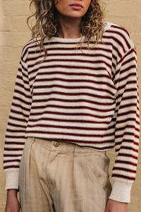 Women's Fall/Winter Striped Crew Neck Cropped Knit Sweater