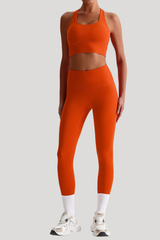Women Naked Feel Cross Back Yoga Set: High Waisted Seamless Tummy Control Leggings + Crisscross Sports Bra