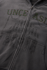 Unisex Vintage Lettering Print With Rhinestone Fleece Jacket