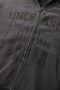 Unisex Vintage Lettering Print With Rhinestone Fleece Jacket
