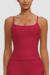 Women Square Neck Adjustable Thin Strap Workout Tank Top