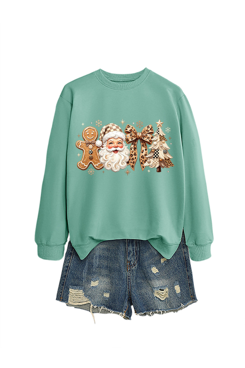 Women's Fall Christmas Santa Bow Printed Multicolor Pullover
