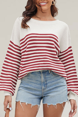 Women's Striped Color Block Oversized Knit Sweater