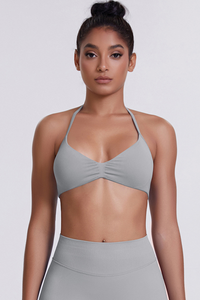 Women's Seamless Pleated Halterneck Sports Bra