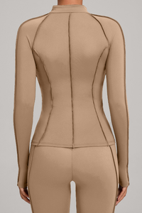 Collared, zippered long-sleeve outer jacket