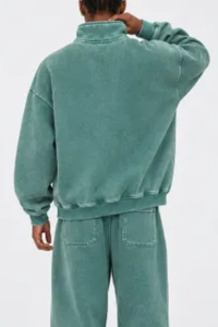 Unisex Fall Vintage Fleece Washed 1/4 Zip Mockneck Sweatshirt