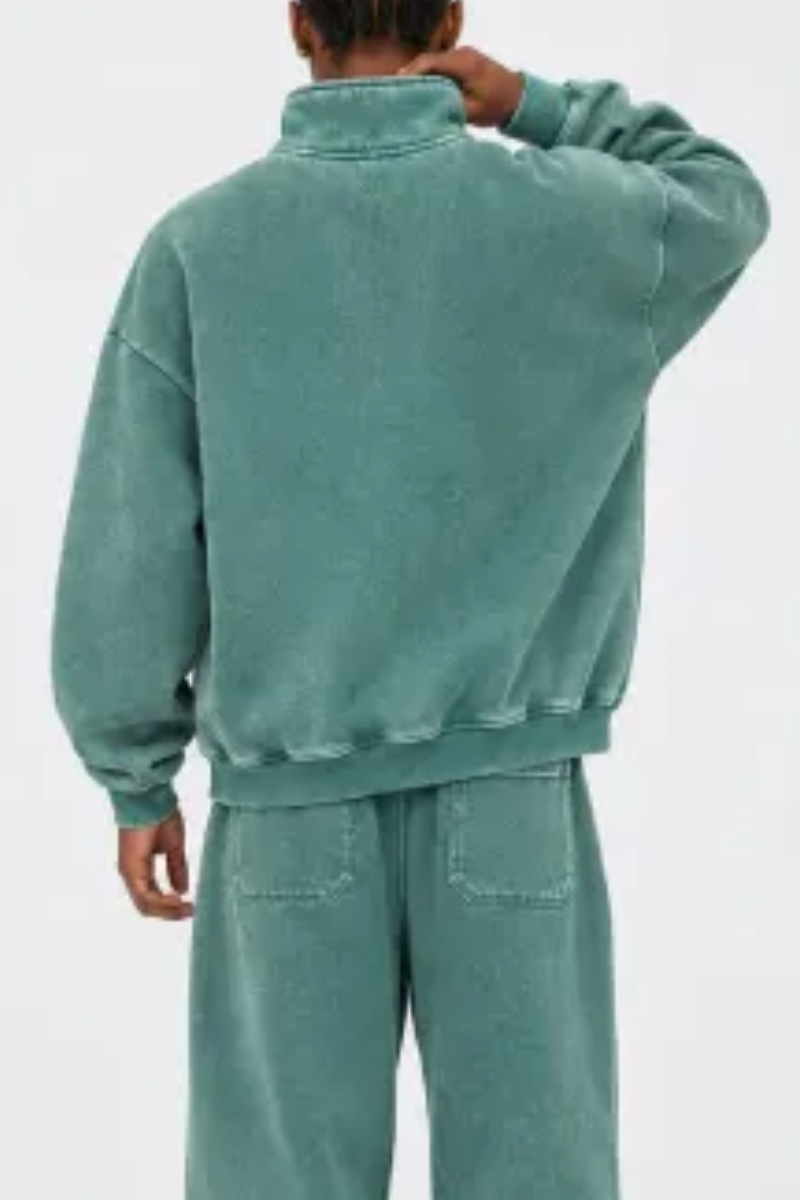 Unisex Fall Vintage Fleece Washed 1/4 Zip Mockneck Sweatshirt