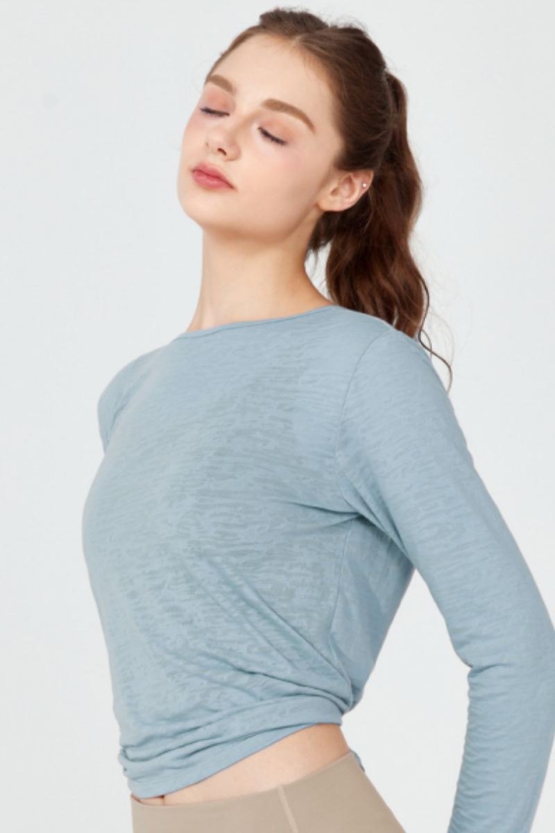 Women's Back Split Tie Lightweight Sheer Long Sleeve T-shirt
