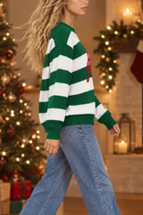 Women's Fall Christmas Embroidery Stripe Sweatshirt