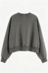 Women's Fall Solid Washed Cropped Crew Neck Sweatshirt