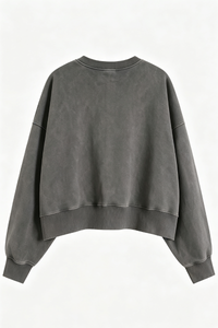 Women's Fall Solid Washed Cropped Crew Neck Sweatshirt