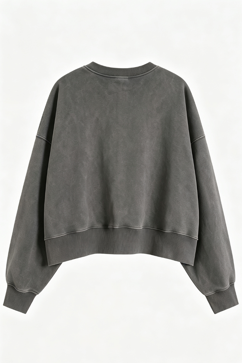 Women's Fall Solid Washed Cropped Crew Neck Sweatshirt
