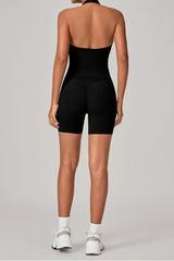 Women's Athletic Set:Halterneck Pleated V-neck Bra & Shorts