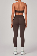 Women's Set:U-neck Halterneck Bra And High-Waist Leggings