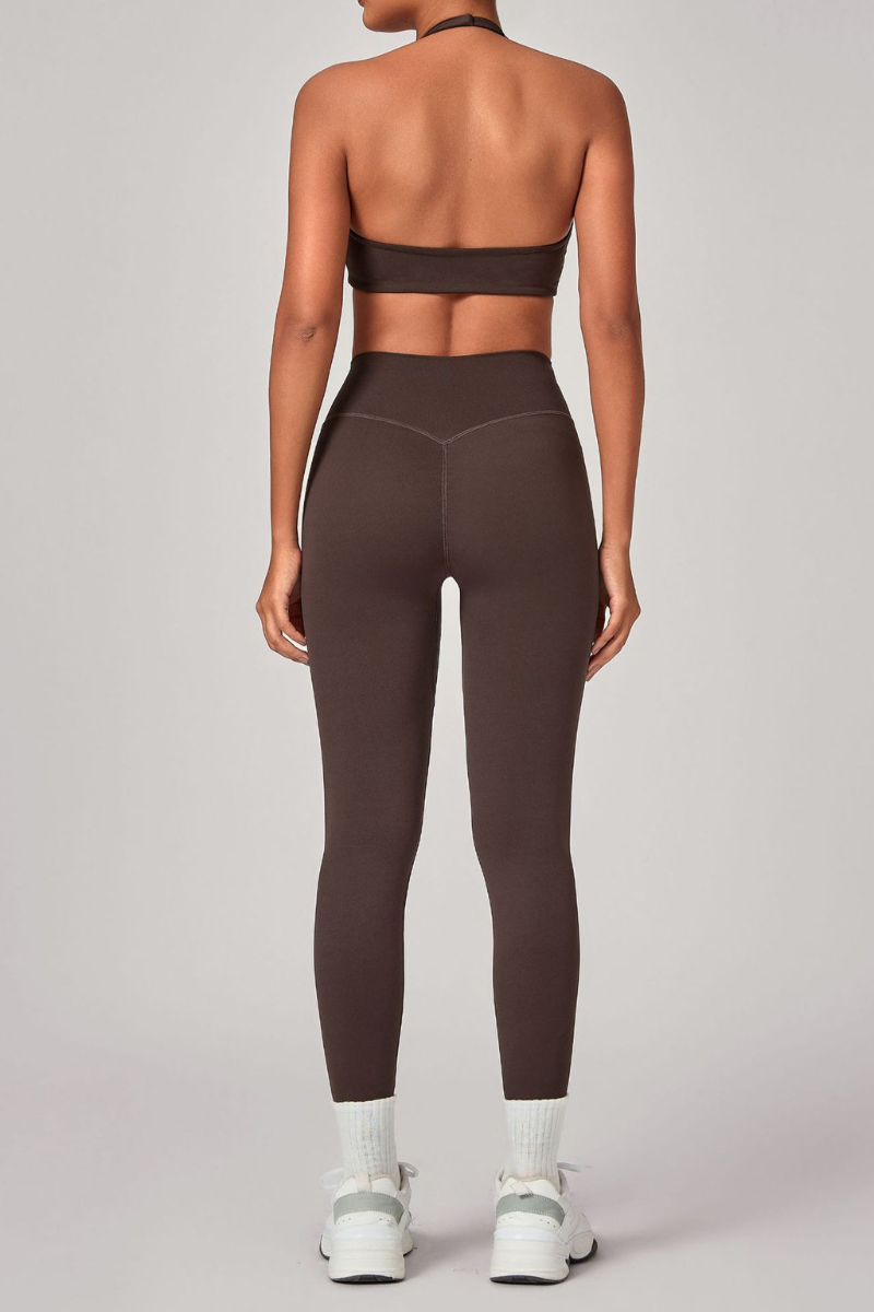 Women's Set:U-neck Halterneck Bra And High-Waist Leggings