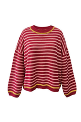 Women’s Winter Boho Striped Contrast Trim Knit Sweater