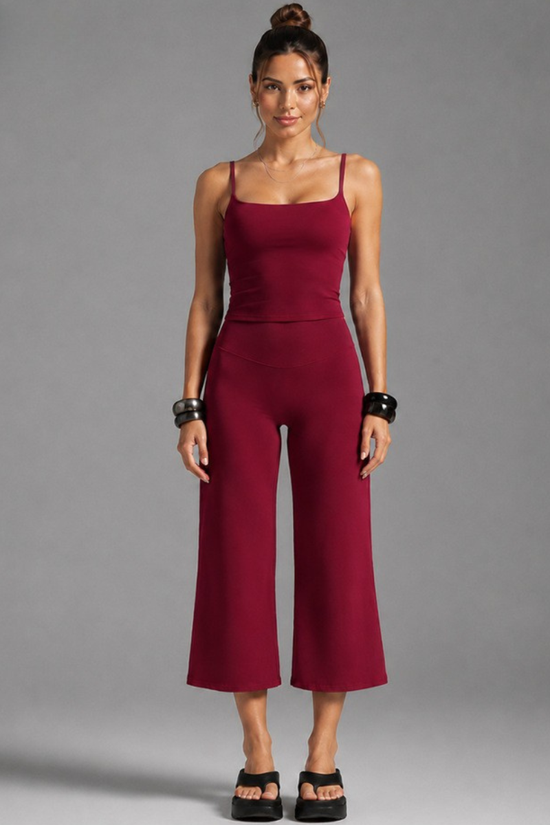 Women'sThin Strap Tank Top And Wide-Leg Capri Pants Sets