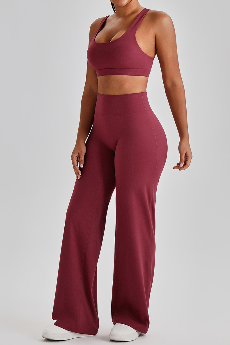 Women's Bare Feel Cutout Bra & Quick Dry Wide Leg Pant Set