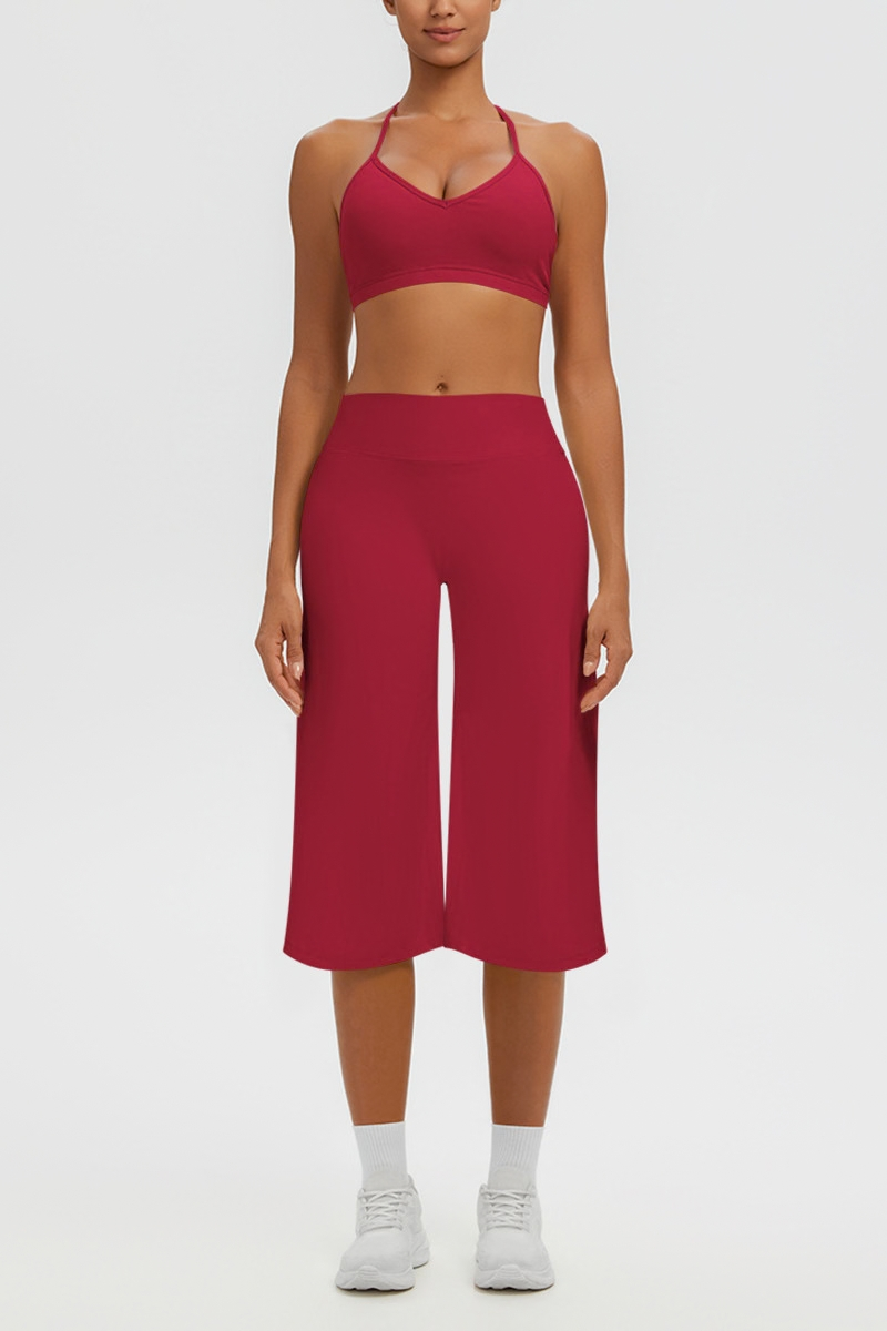Women's Halter Bra & Wide Leg Yoga Cropped Pants Set