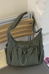 Women's Plaid Multi Pocket Drawstring Ruched Shoulde Bag