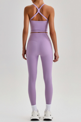 Women's Square Cross Back Tank Top &High Rise Leggings Set