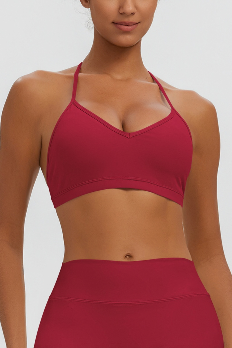 Women's Naked Feel Padded Halter V Neck Sports Bra