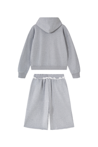 Men's 100% Cotton Loungewear Sets:Hooded Jacket &Mid Shorts