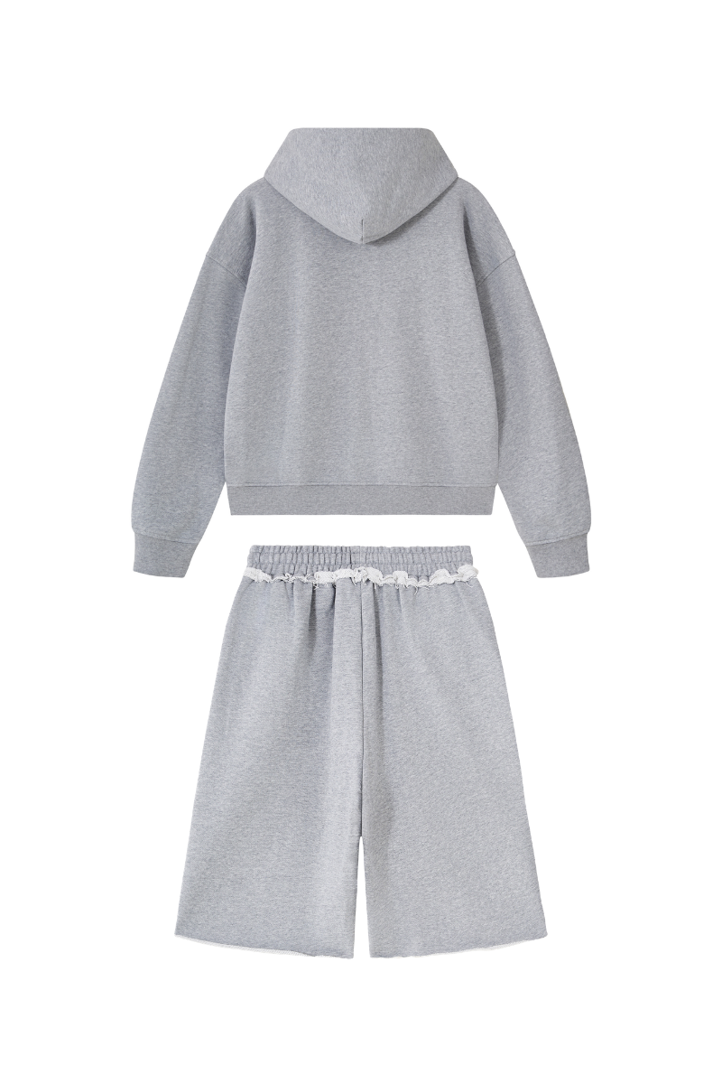 Men's 100% Cotton Loungewear Sets:Hooded Jacket &Mid Shorts