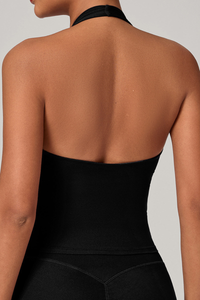 Women's Athletic V-neck Pleated Halterneck Tank Top