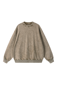 Unisex Fall 100% Cotton Snow Washed Crewneck Sweatshirt