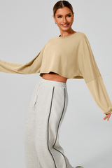 Women's Fall Cropped Drop Shoulder Long Sleeve Top