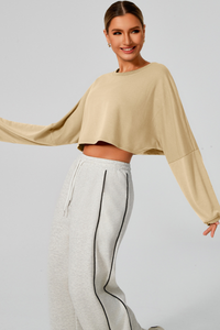 Women's Fall Cropped Drop Shoulder Long Sleeve Top