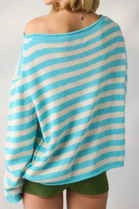 Women's Fall Crew Neck Striped Thin Lazy Knit Sweater
