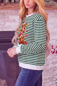 Women's Christmas Cow Striped Color Block Sweatshirt