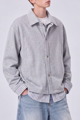 Men's Preppy Faux Layered Striped Trim Collared Jacket