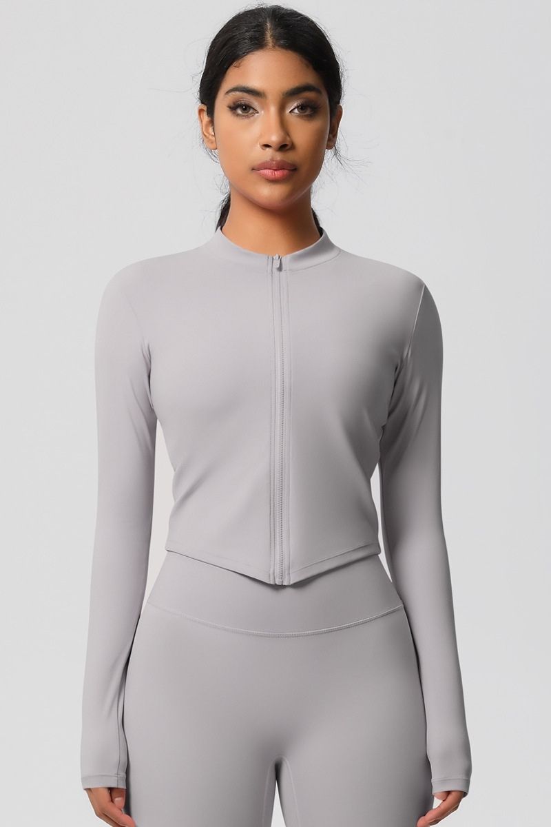 Women's round neck front zipper sports jacket