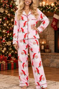 Women's Cute Santa Claus Print Christmas Pajama Set