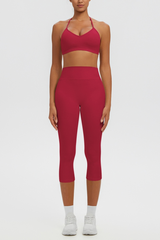 Women Halter V-neck Bra & High Waist Capri Leggings Yoga Set